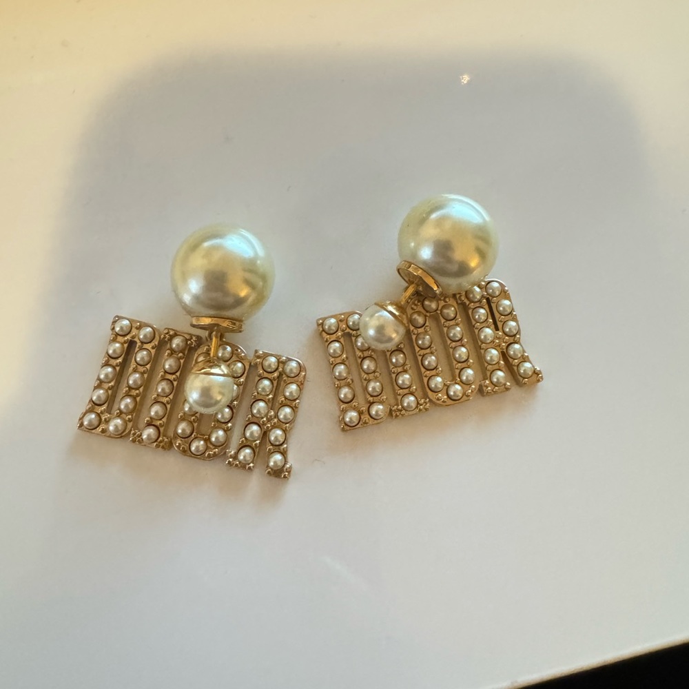 Authentic Dior Pearl logo Tribales earrings